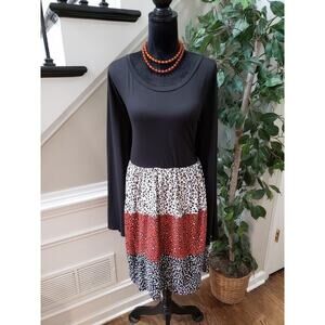 Haptics Womens Black White Polyester Round Neck Long Sleeve Knee Length Dress 2X